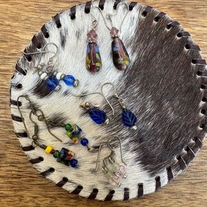 Handmade Multicolor Glass and Blue Leaf Drop Earrings - Women Jewelry